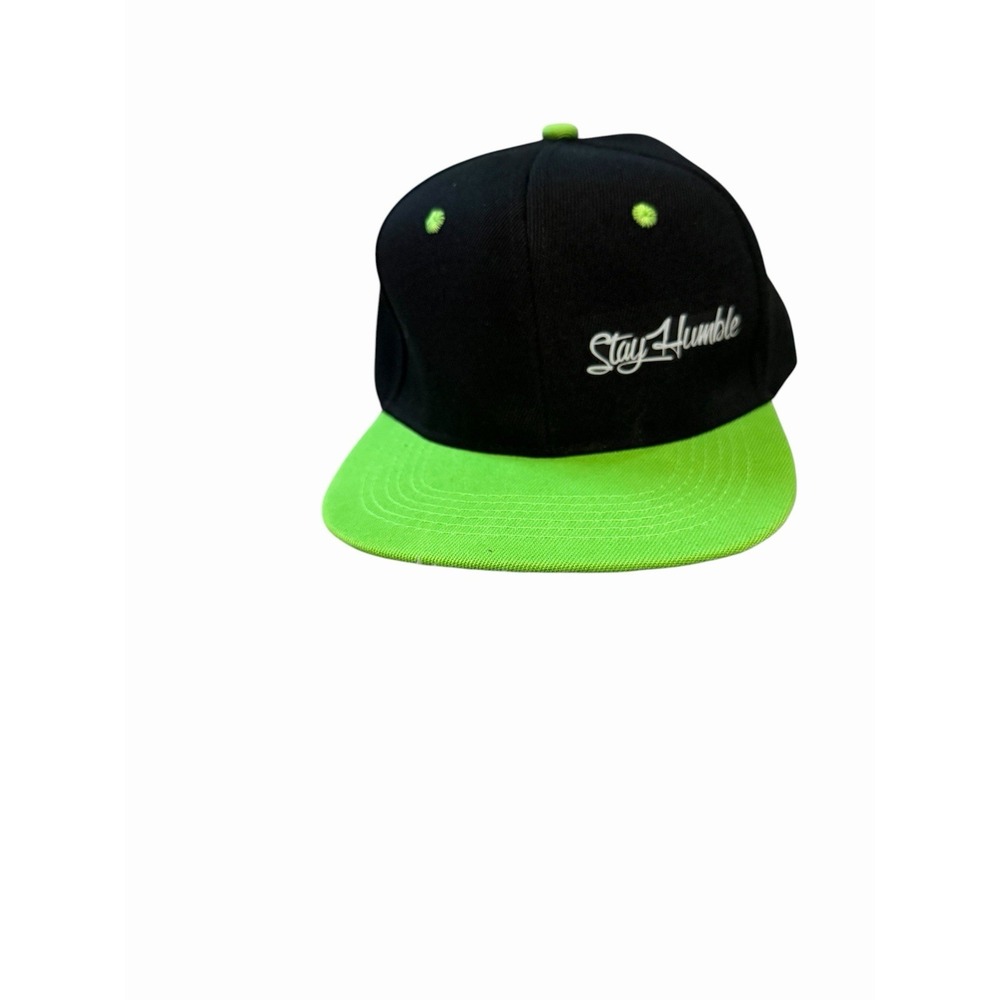 NEW mens snapback flat bill hat cap adjustable black green stay humble